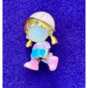 Cute Blonde Hair Brick- Moving Little Girl‎ Brooch Jewelry Fashion Pin 1.3" New